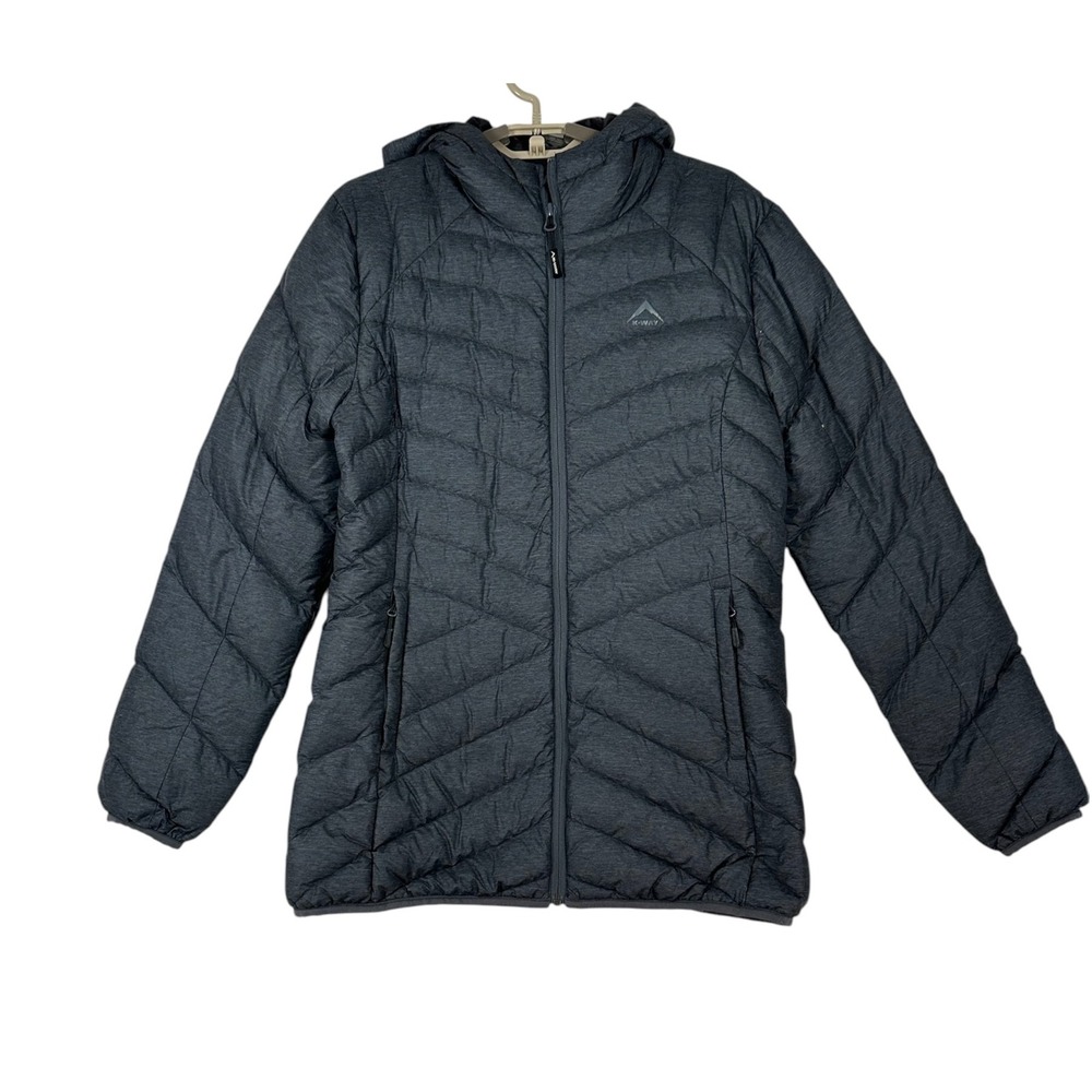 K-Way Womens Dawn Longer Hooded Puffer Jacket Small Duck Down Packable Gray